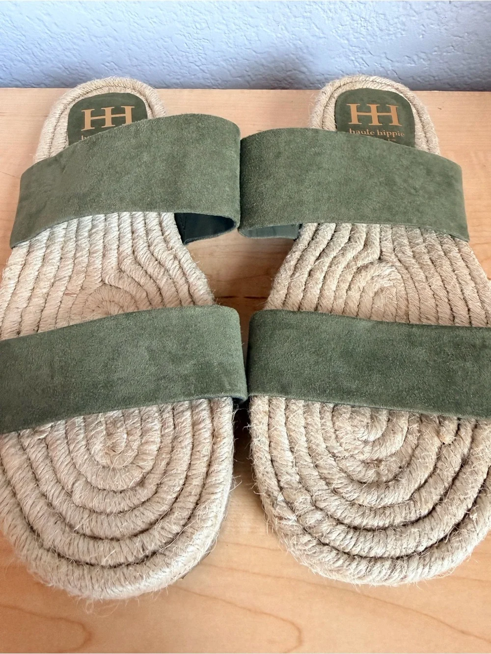 Haute Hippie Nori olive green suede double-strap espadrille sandals